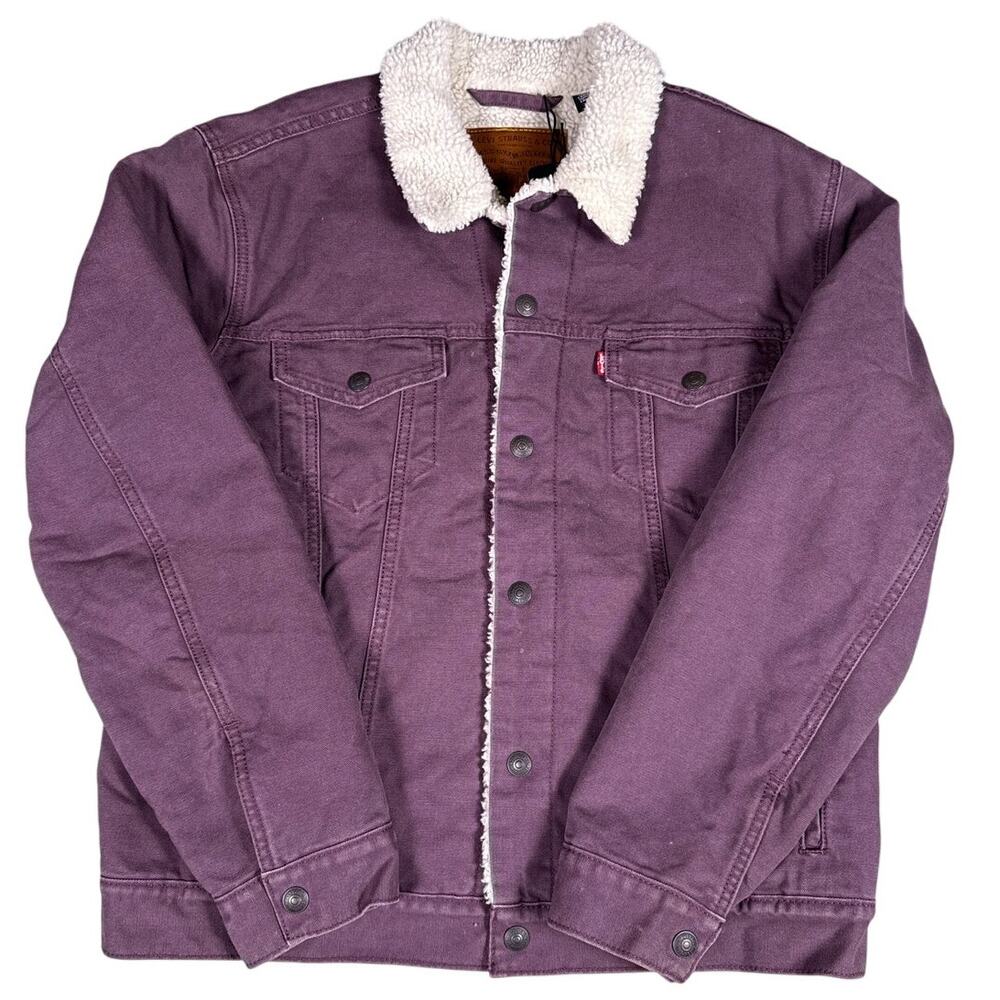 Levi's Denim Trucker Jacket Faux Shearling Mens M Huckleberry Button Down Pocket